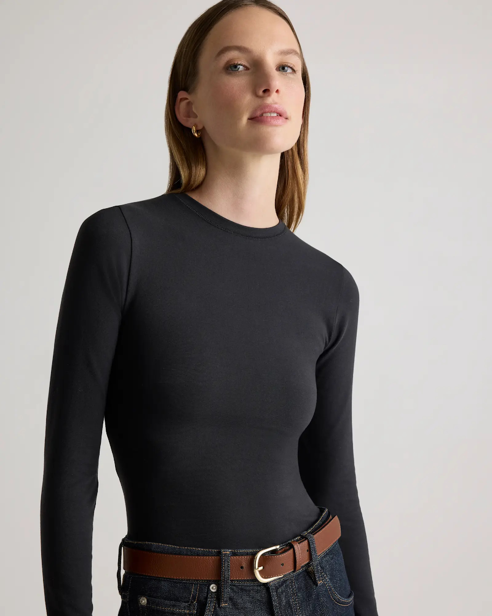 Stretch Cotton Jersey Fitted Long Sleeve T-Shirt | Quince