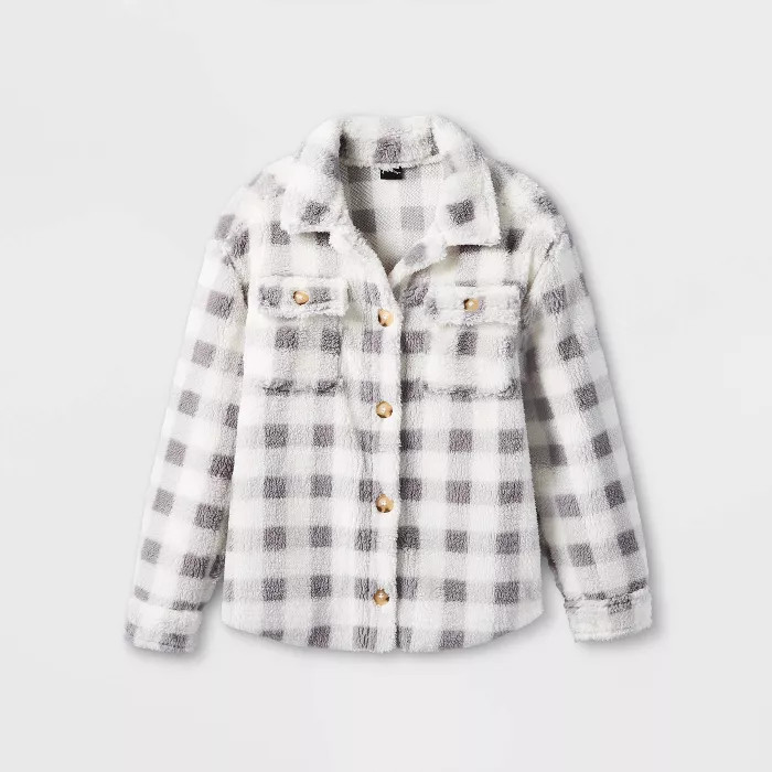 Girls' Fleece Shacket - art class™ Gray/White S | Target