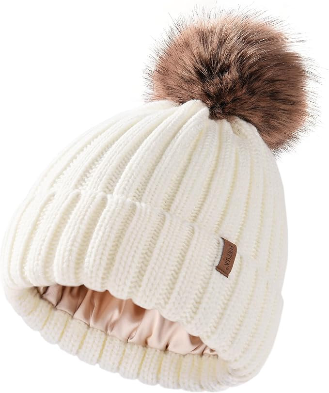FURTALK Toddler Beanie Satin Lined Baby Boys Girls Winter Hats Pom Pom Beanies for Kids | Amazon (US)