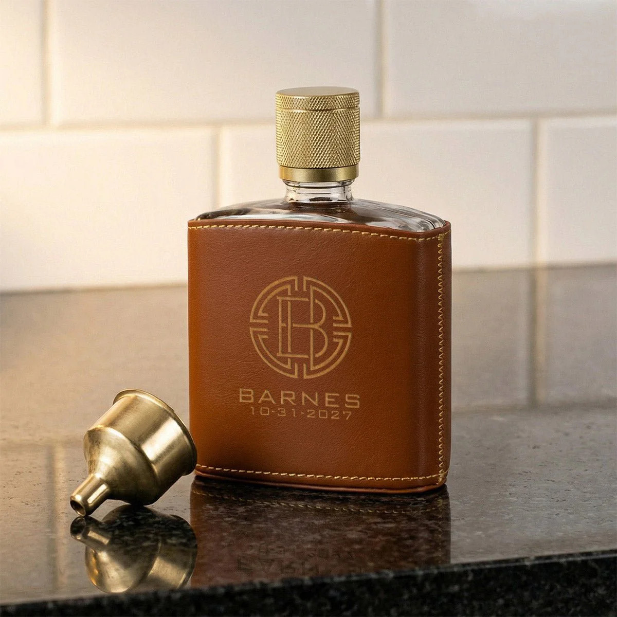 Crawford Custom Glass Flask Set - Leather Wrapped | HomeWetBar.com