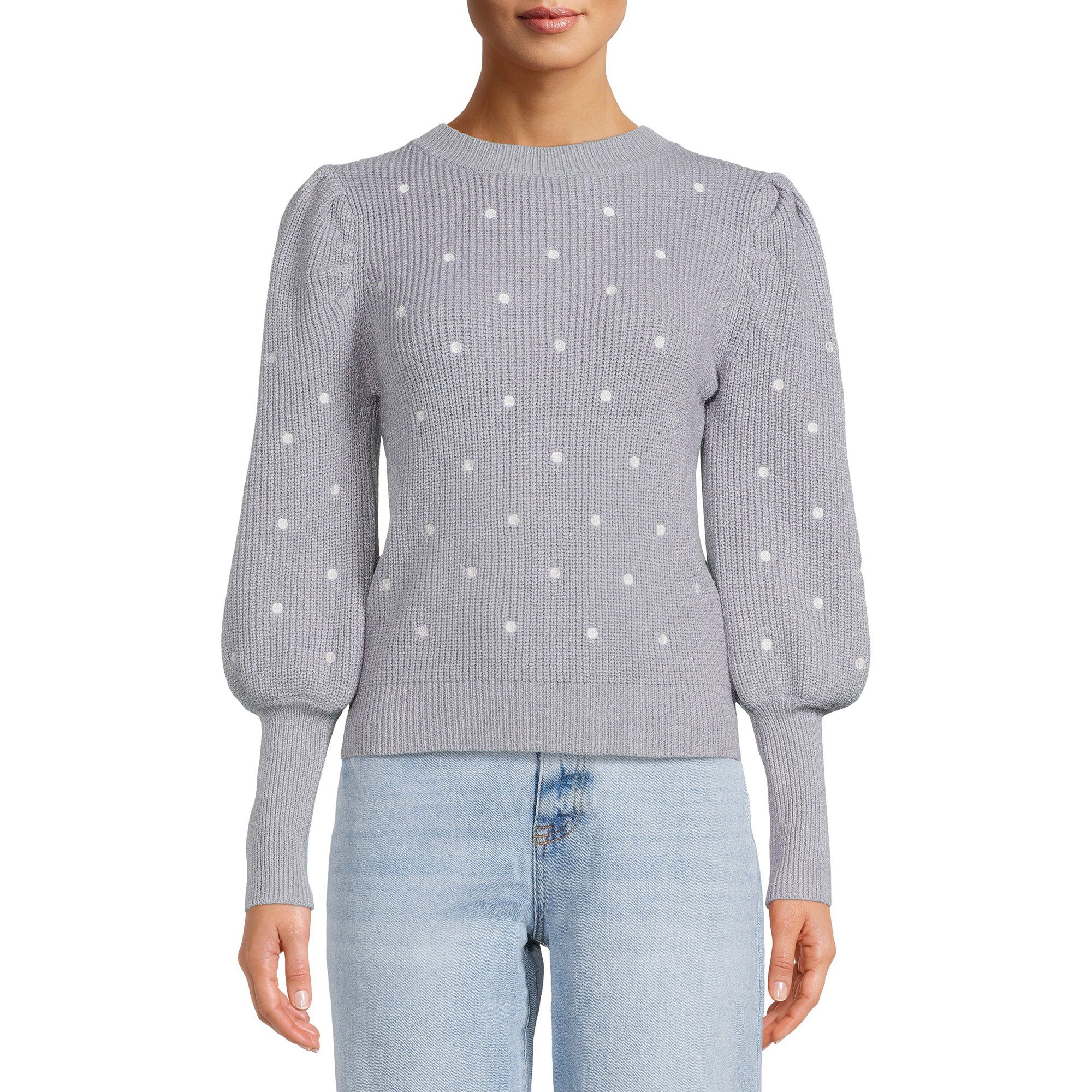 Dreamers by Debut Women's Embroidered Polka Dot Pullover with Puff Sleeves | Walmart (US)