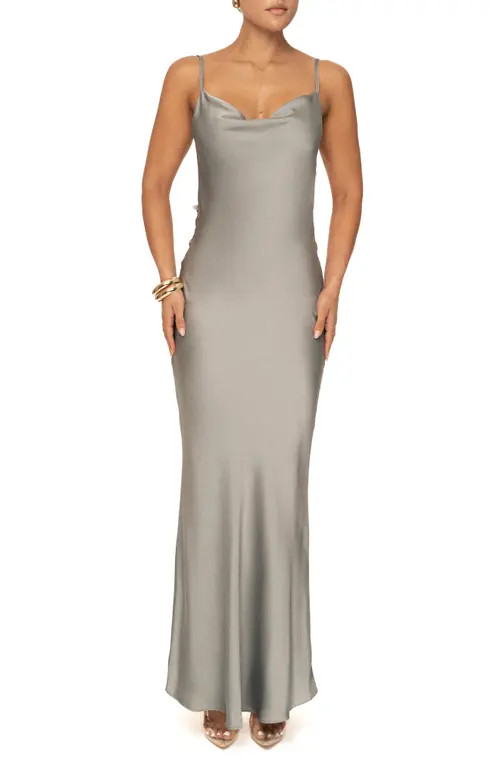 JLUXLABEL Down the Aisle Open Back Satin Gown in Green at Nordstrom, Size Large | Nordstrom