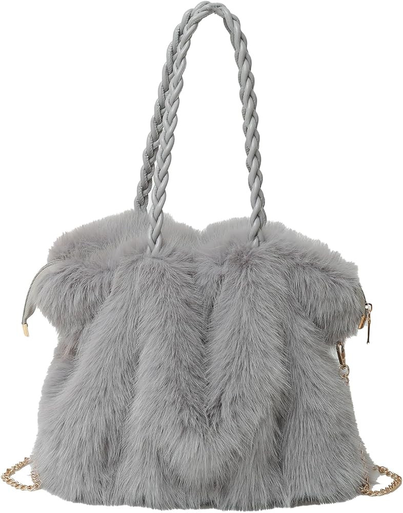 Furry Purse Winter Fluffy Bags for Women Fuzzy Tote Bag Handbags Faux Fur Bag Fluffy Shoulder Cro... | Amazon (US)
