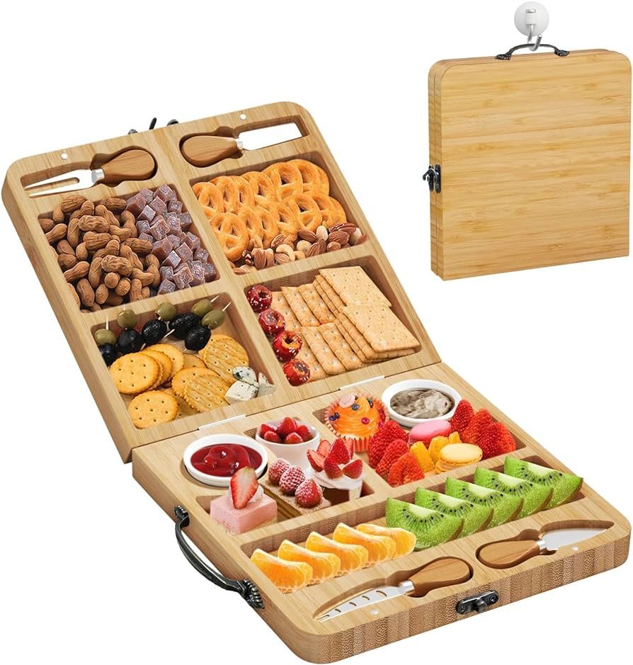 Travel Charcuterie Boards, Bamboo Cheese Board Set, Foldable Cheese Plate, Great Gift for Picnic,... | Amazon (US)