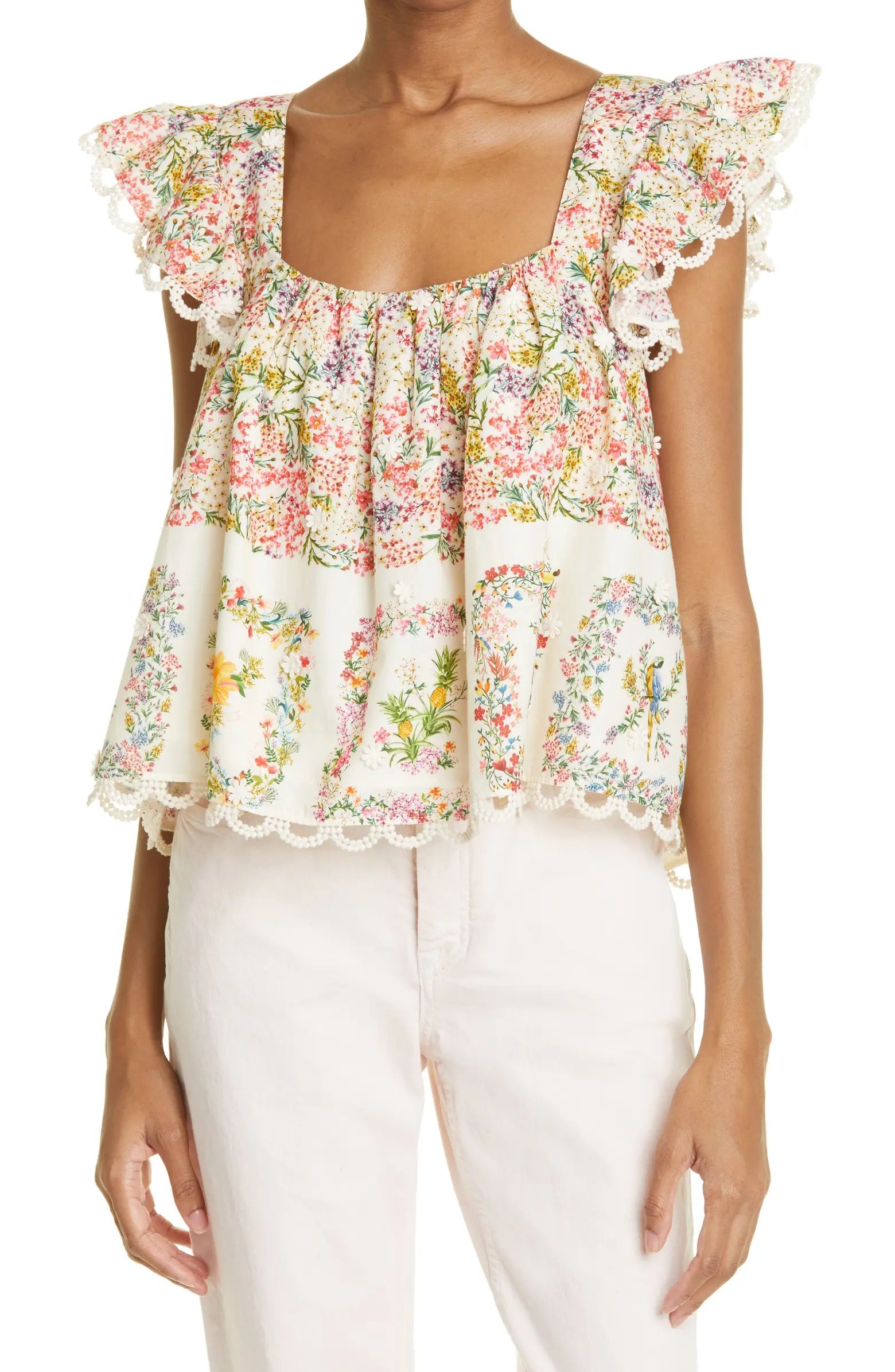 FARM Rio Delicate Forest Scarf Print Cotton Top | Nordstrom | Nordstrom