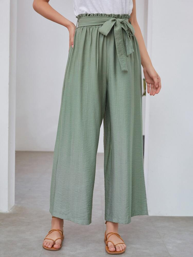 Self Tie Wide Leg Pants | SHEIN