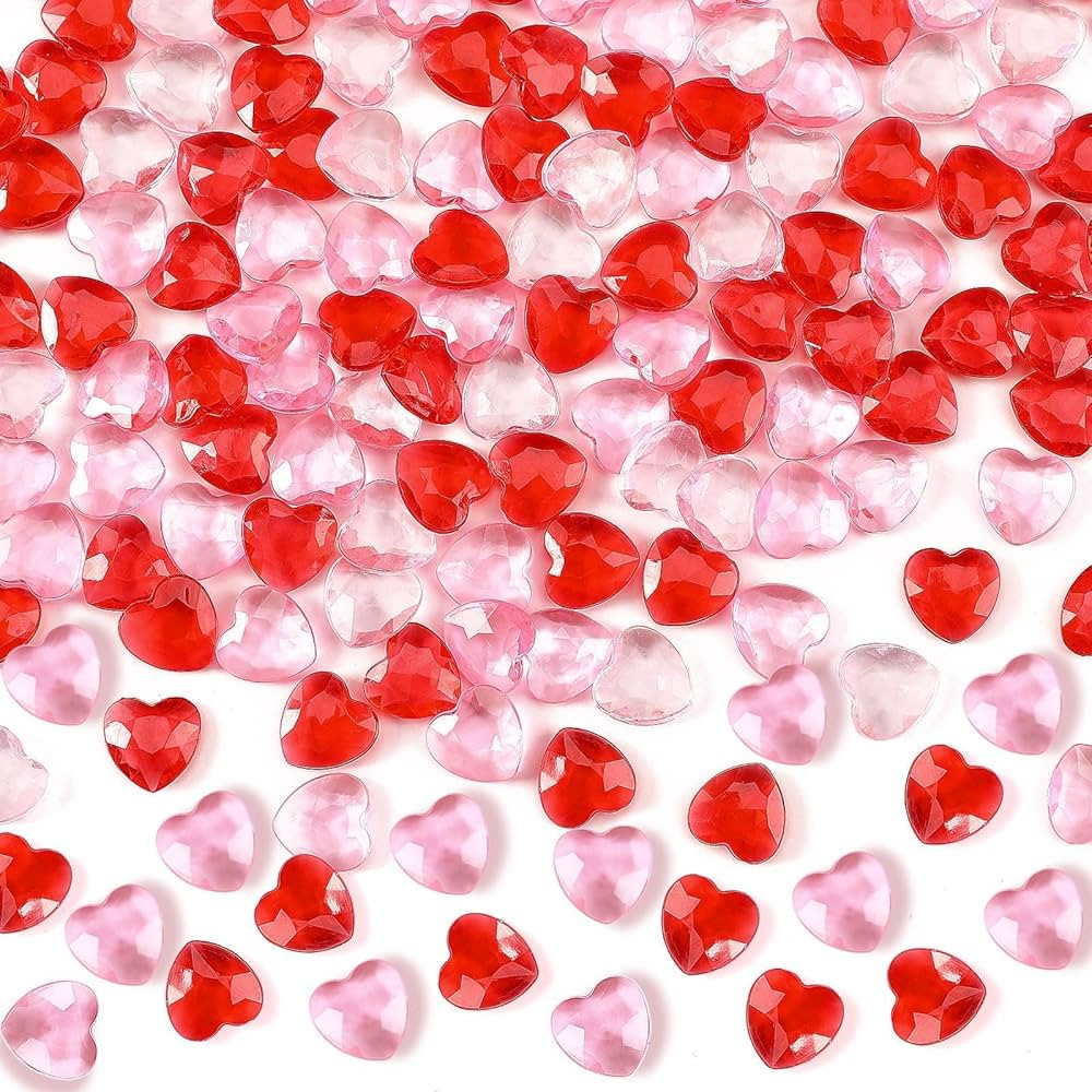 240 Pcs Valentine's Day Red and Pink Acrylic Heart Translucent Crystals Gems Valentines Day 3D He... | Amazon (US)