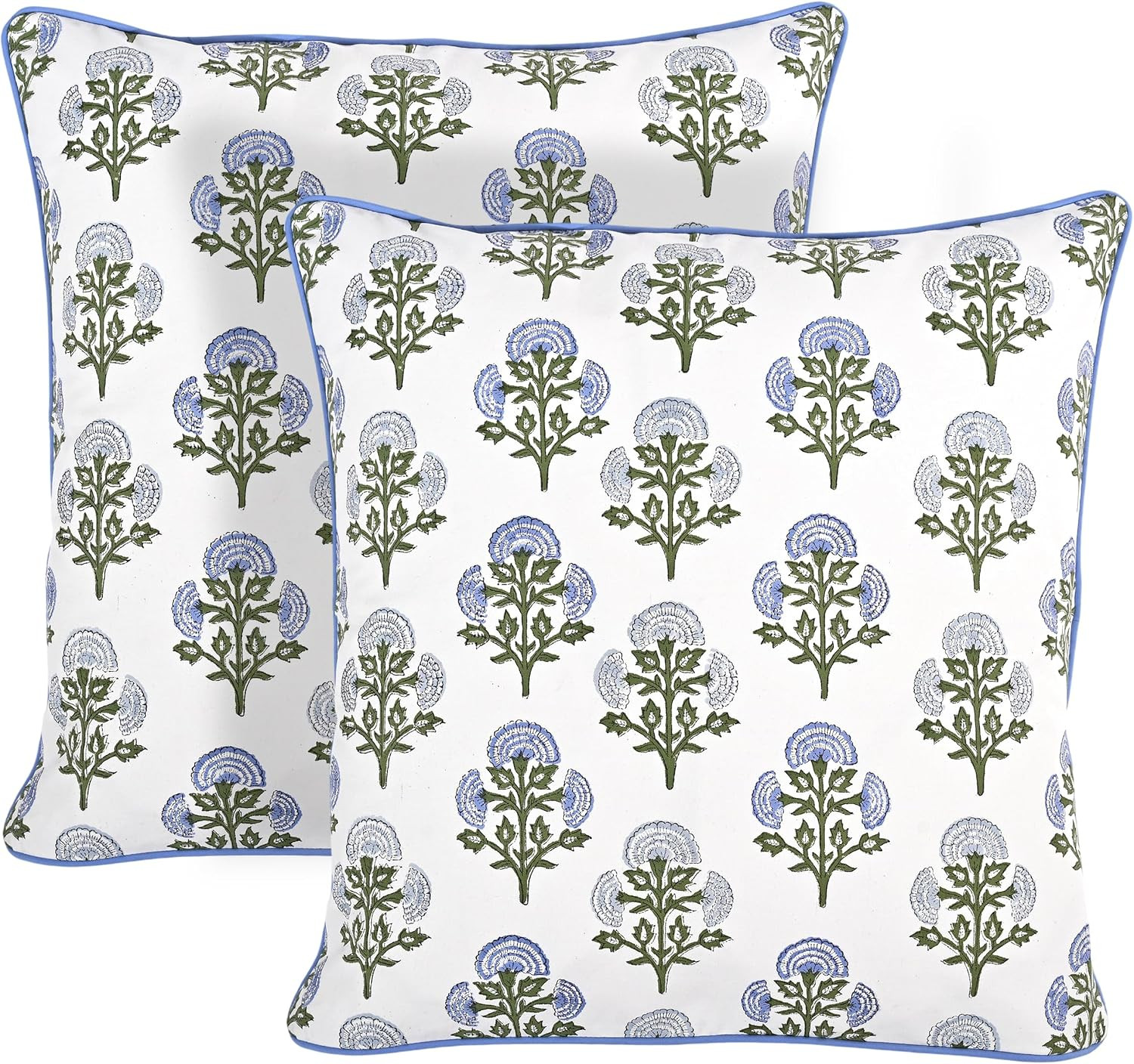 Block Print Mughal Buta Blue Pillow Cover 18" x 18" (Pack of 2) Decorative Couch Pillows for Living Room, Farmhouse Chic Boho Cute Outdoor Pillows Covers Gifts for Spring, Mother's Day | Amazon (US)