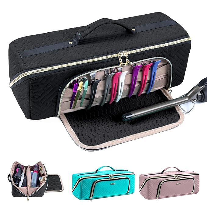 Large Hair Tools Travel Bag with Iron Mat - 2in1 Hair Tools Organizer for Hair Dryer Brush, Flat ... | Amazon (US)