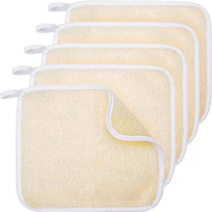 5 Pieces Exfoliating Face and Body Wash Cloths Towel Weave Bath Cloth Exfoliating Scrub Cloth Mas... | Amazon (US)
