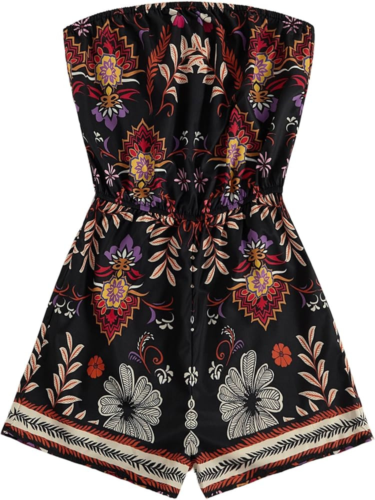 SweatyRocks Women's Off Shoulder Floral Print Playsuit Strapless Romper Short Jumpsuit | Amazon (US)