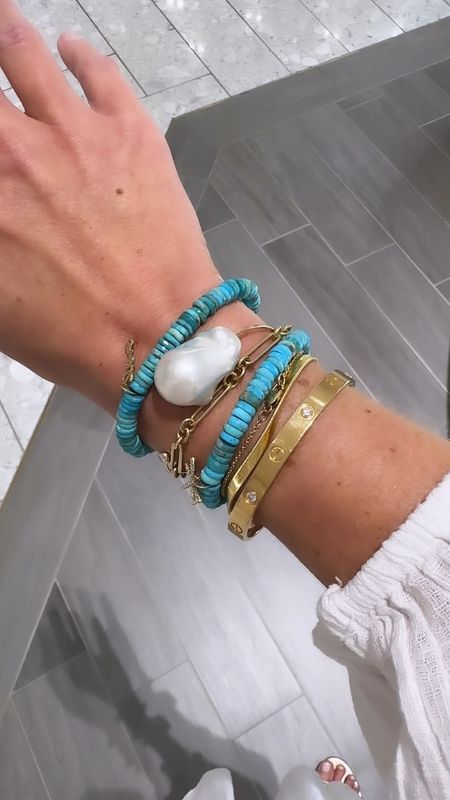 Pop of turquoise for the summer stack!

Bracelets
Gold jewelry
Fine jewelry
Diamond 
Bangles
Pearls
Paperclip bracelet
Saks Partner / Team
Summer outfitt

#LTKStyleTip