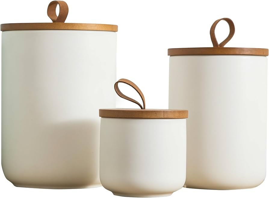 Canister Sets for Kitchen, White Ceramic Kitchen Canisters for Countertop with Airtight Wood Lids... | Amazon (US)