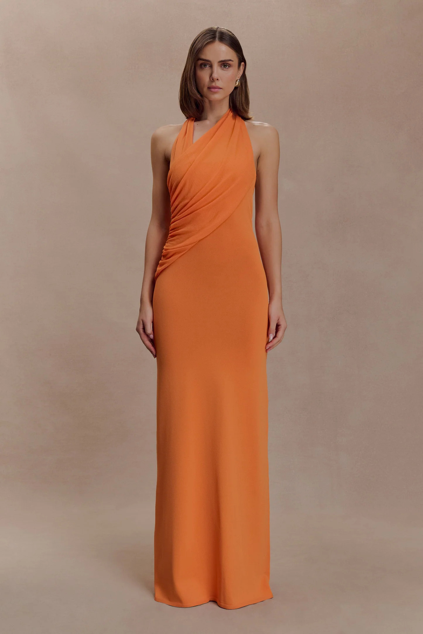 Elma Halter Knit Maxi Dress - Orange | Meshki UK