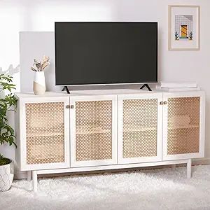 Safavieh Home Collection Piran White and Gold 4-Door 2-Shelf Media (65-inch Flat Screen) TV Stand | Amazon (US)