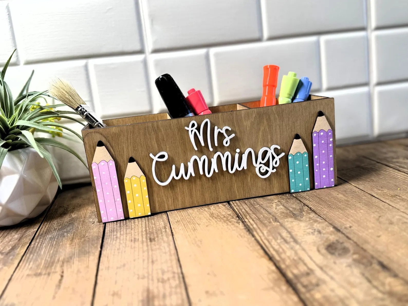 Personalized Pencil Teacher Desk Organizer, Custom Teacher Desk Caddy, Desk Organizer for Teacher... | Etsy (US)