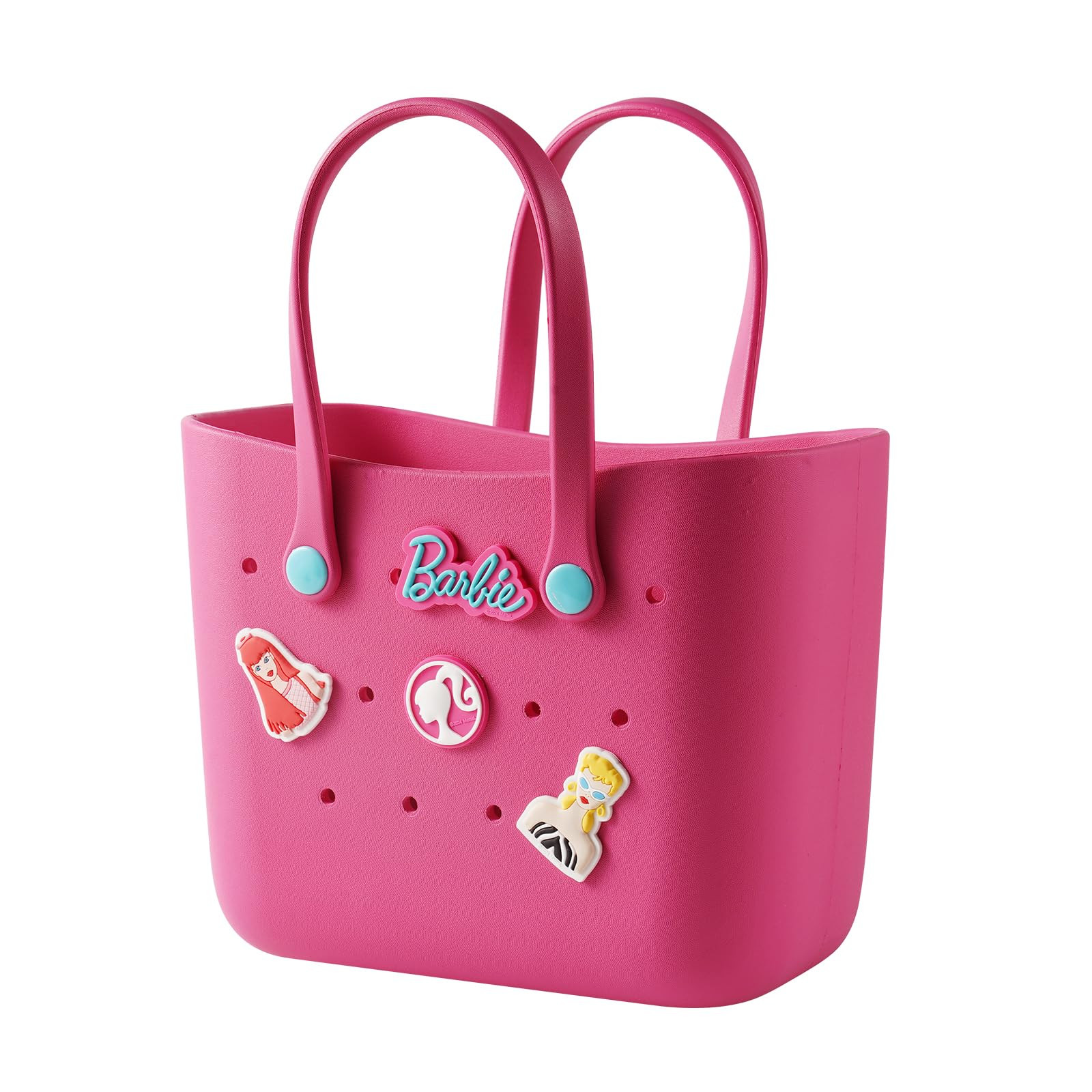MINISO Barbie Tote Bag, Reusable Small Rubber Waterproof Bag, Cute Design Practical And Portable Handbag for Work Travel (ROSE) | Amazon (US)