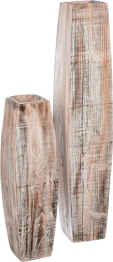 KALALOU Set of White Washed Tall Oblong Wooden Vases, Large & Small, Brown (CPP2022) | Amazon (US)