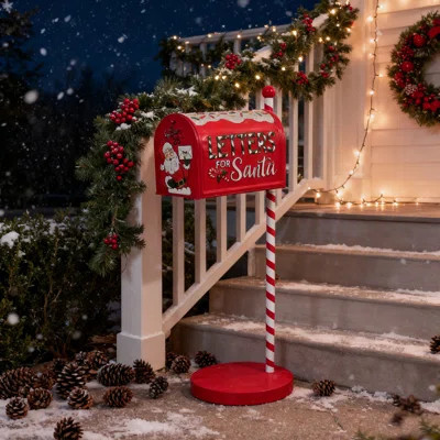 Vintage Distressed Christmas Post Box with Post - Outdoor Holiday Santa Mailbox for Porch and Yard Decor, North Pole Style | Wayfair North America