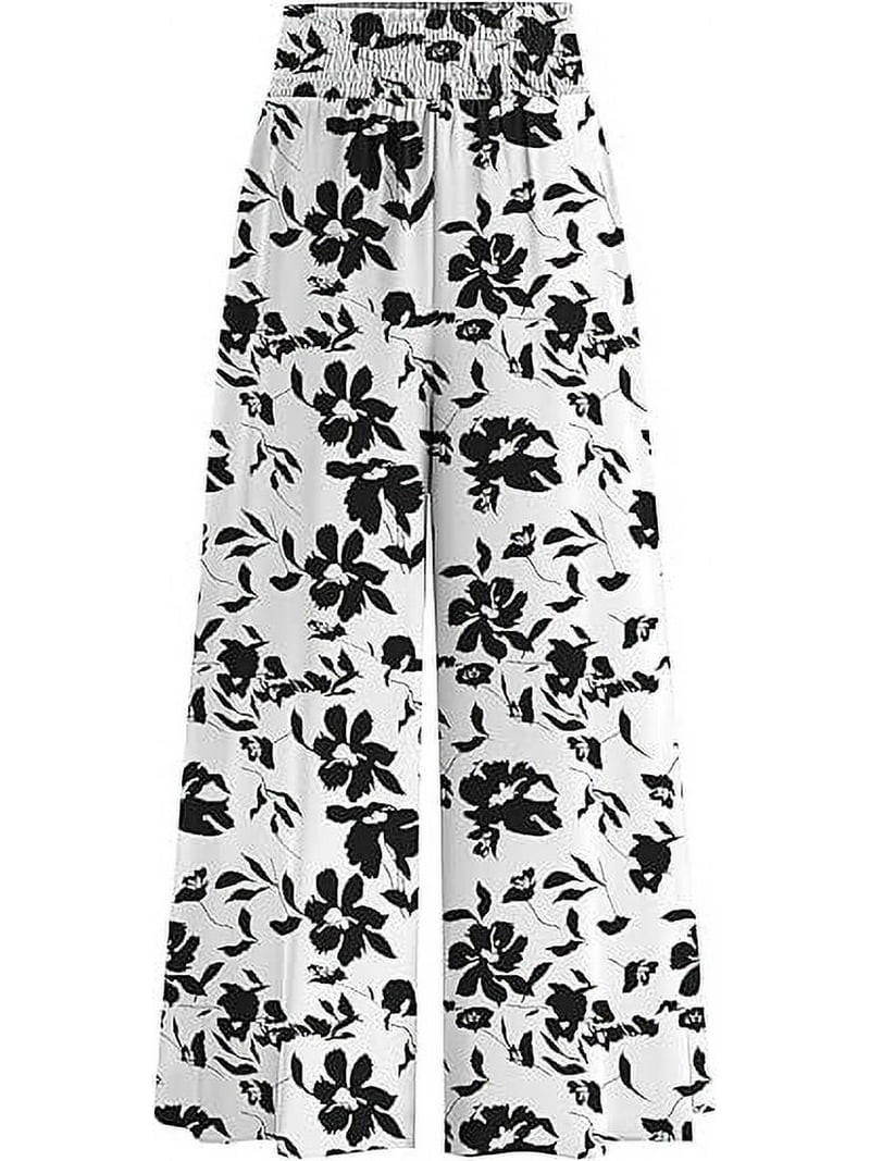 PRETTYGARDEN Women's Summer Flowy Wide Leg Palazzo Pants Dressy Casual Elastic High Waisted Pocke... | Walmart (US)