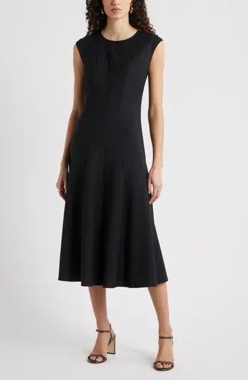 Nordstrom Seamed Wool Blend Midi Dress in Black at Nordstrom Rack, Size Large | Nordstrom Rack