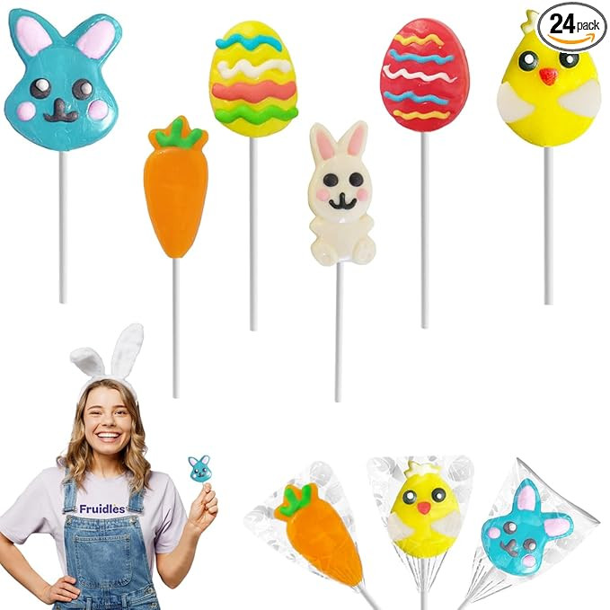 Fruidles Happy Easter Variety Pack Lollipops Suckers, Colorful Easter Eggs, Yellow Bunny Rabbit, ... | Amazon (US)