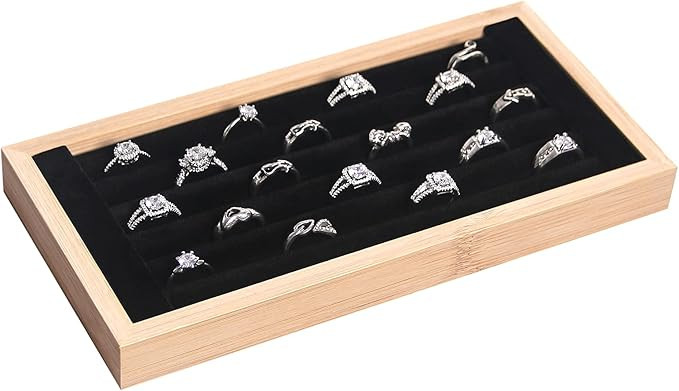 Coward Bamboo Ring Display Holder Jewelry Storage Tray Organizer Ring Stand For Show(Black) | Amazon (US)