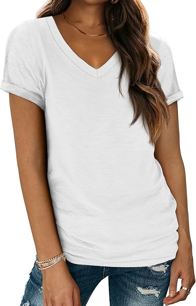 ATHMILE T Shirts Short Sleeve V Neck Tees for Women Fashion Tops Trendy Lightweight Casual Summer... | Amazon (US)
