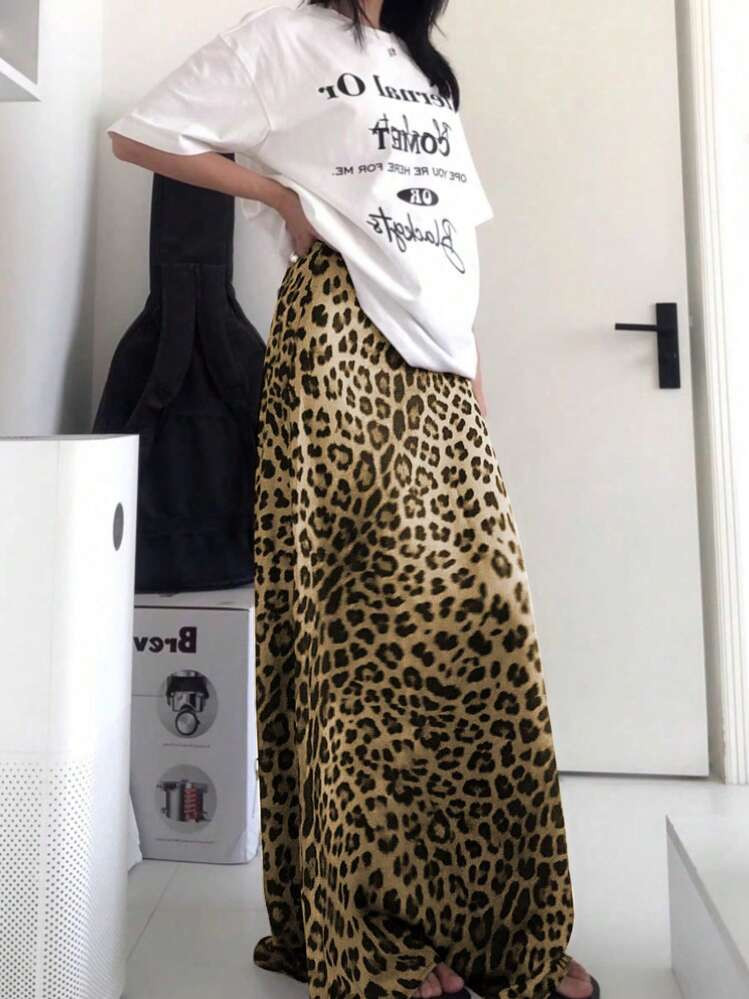 SHEIN Relaxiva Women's Random Cut Leopard Print Casual Midi Skirt Maxi Women Outfit | SHEIN