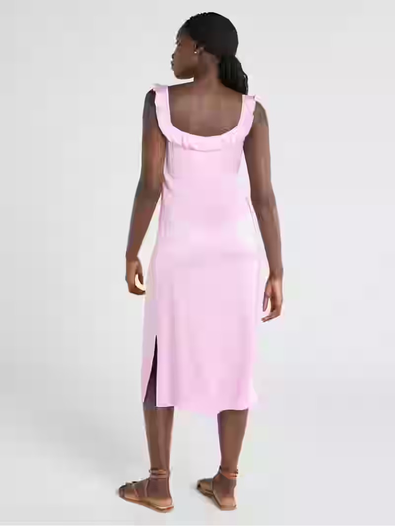 Scoop Women’s Satin Midi Dress with Ruffle Neckline, Sizes XS-XXL - Walmart.com | Walmart (US)