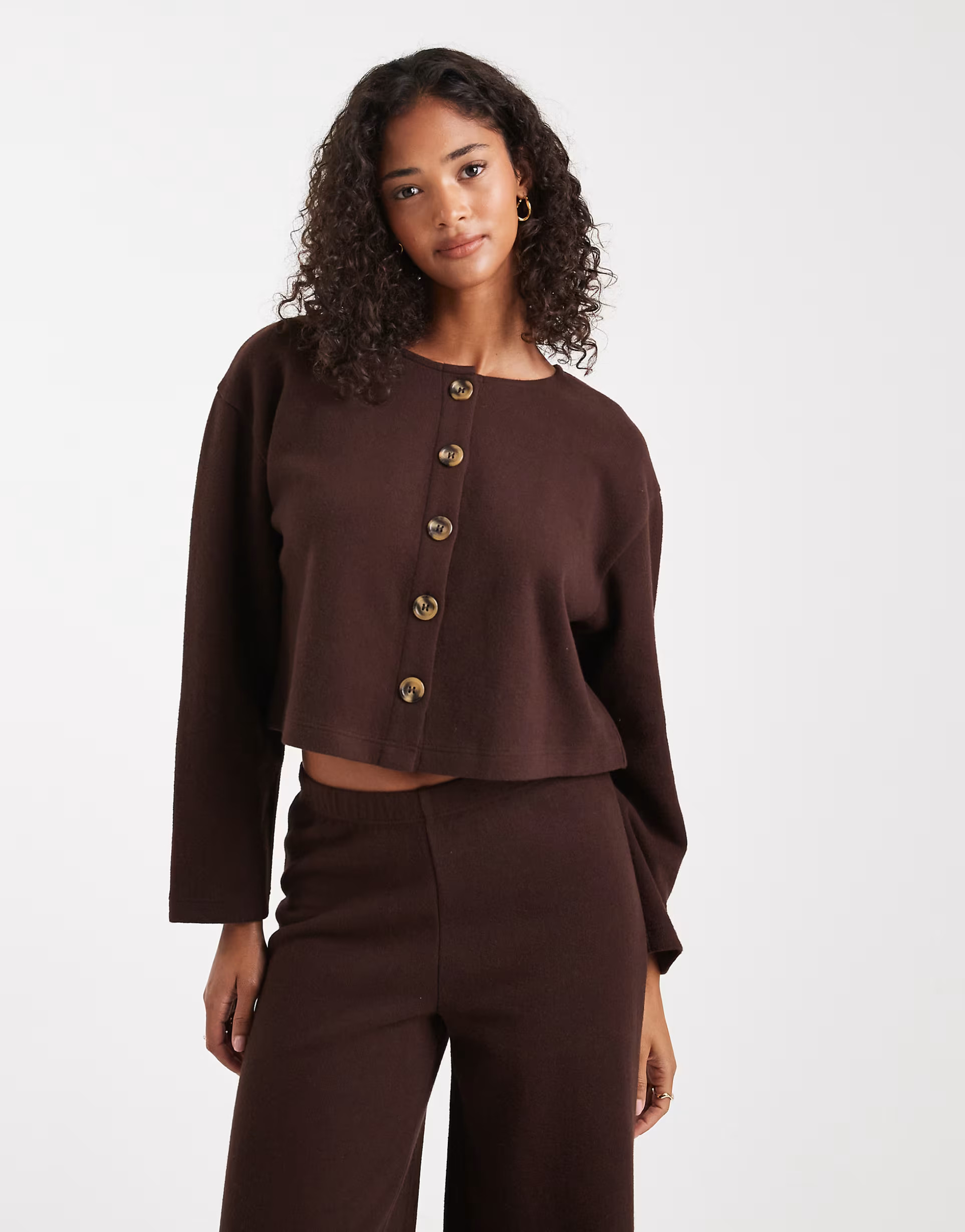Miss Selfridge super soft cardigan co-ord in chocolate | ASOS | ASOS (Global)
