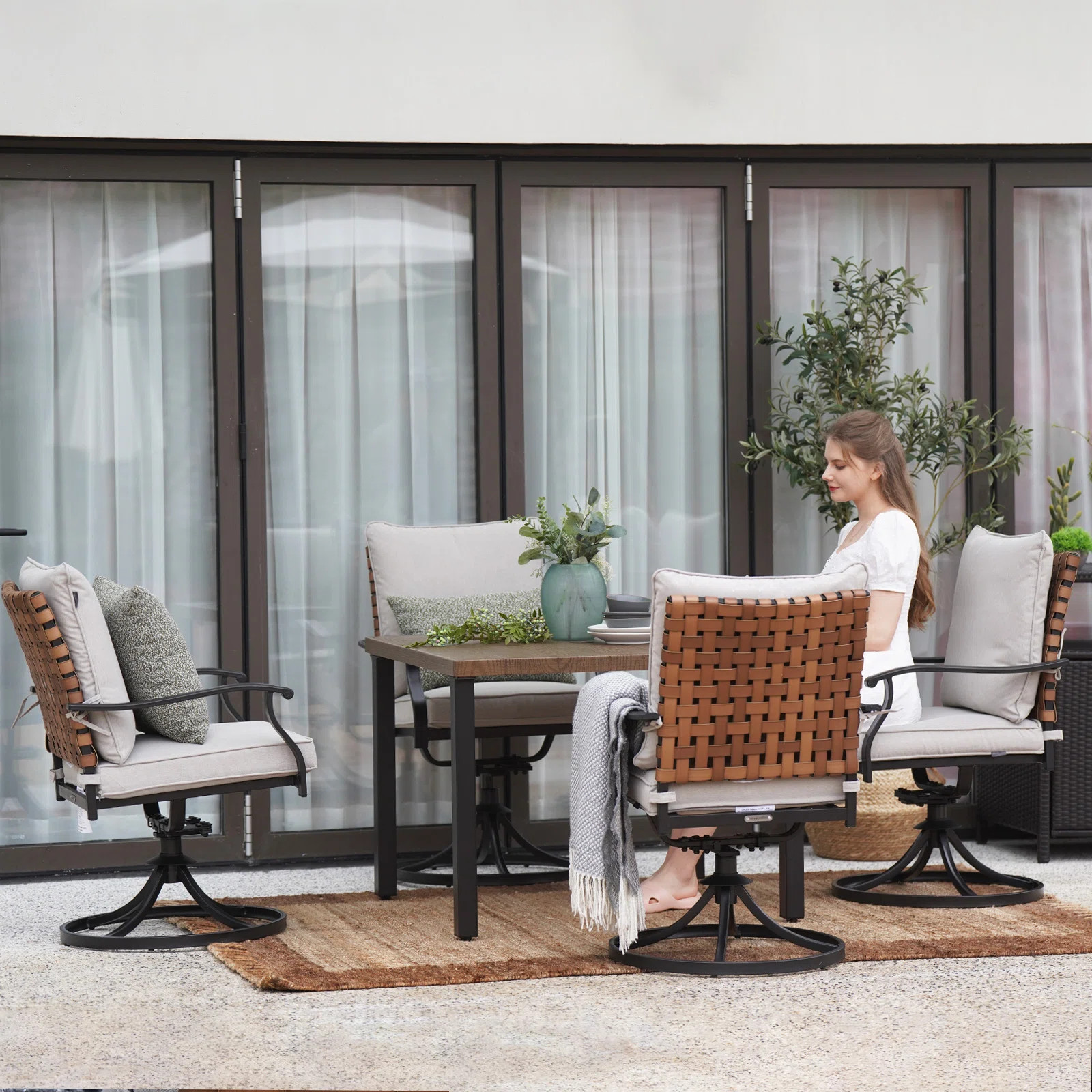 Tansi 4 - Person Swivel & Rocking Chairs Outdoor Dining Set | Wayfair North America