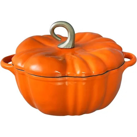 Flavehc Pumpkin Dutch Oven Pot with Lid 3.8 qt Pumpkin Cast Iron Dutch Oven for Bread Baking Orange Enameled Cast Iron Dutch Oven with Handels | Walmart (US)