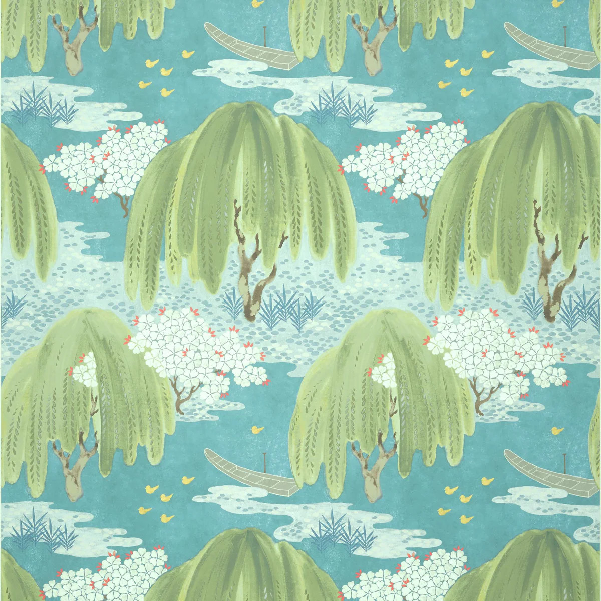 Anna French Willow Tree Turquoise Wallpaper | DecoratorsBest