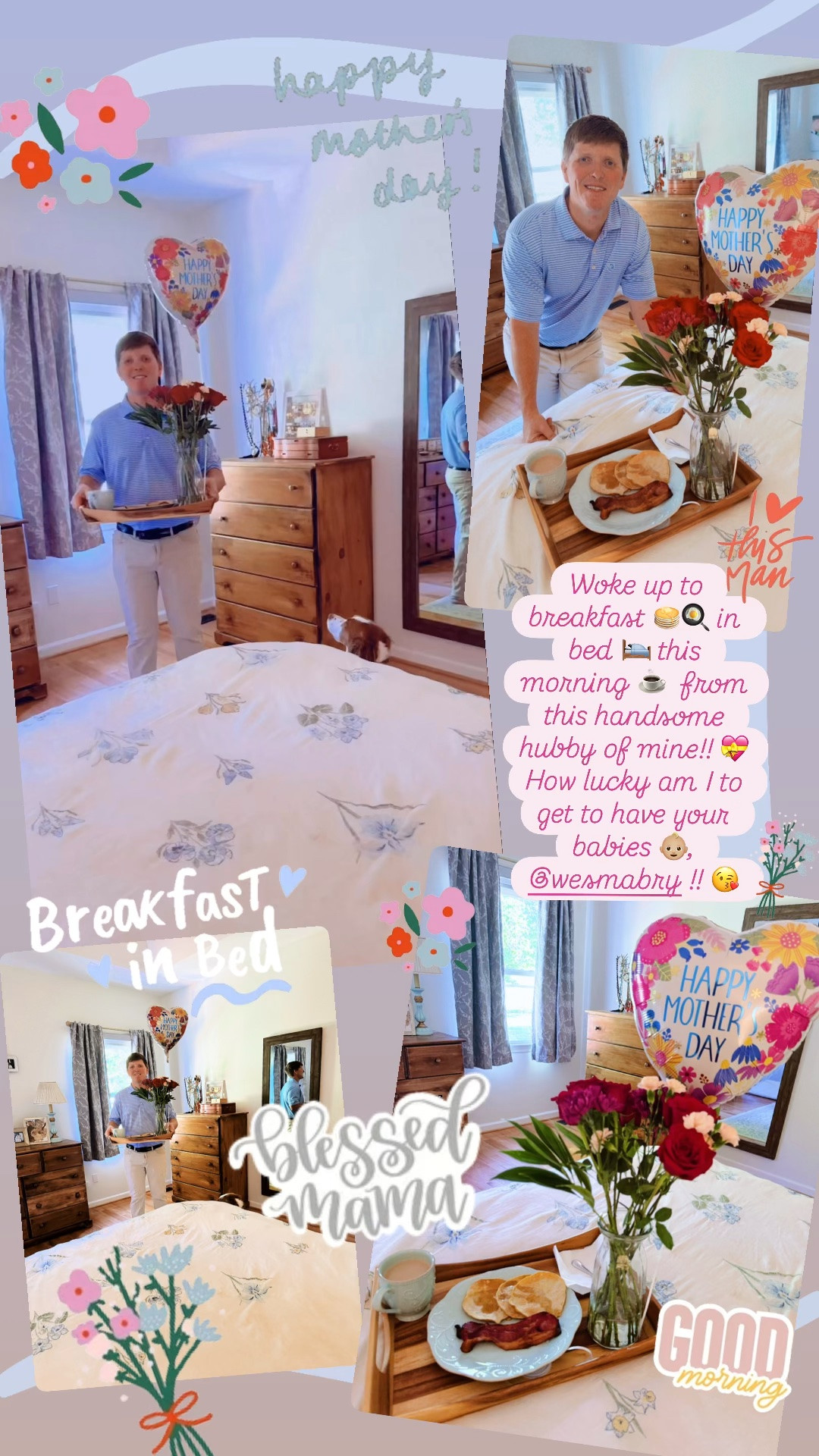 Woke up to breakfast 🥞🍳 in bed 🛌 this morning ☕️  from this handsome hubby of mine!! 💝  How lucky am I to get to have your babies 👶🏼, @wesmabry !! 😘
