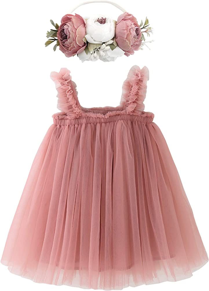 BGFKS Layered Tulle Tutu Dress for Toddler Girls,Baby Girl Rainbow Tutu Princess Skirt Set with Flow | Amazon (US)