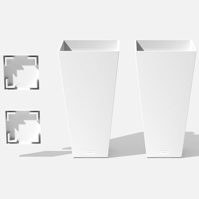 Veradek V-Resin Indoor/Outdoor Taper Planter (White, 26 inch - 2 Pack with 2 Saucer Trays) | Amazon (US)