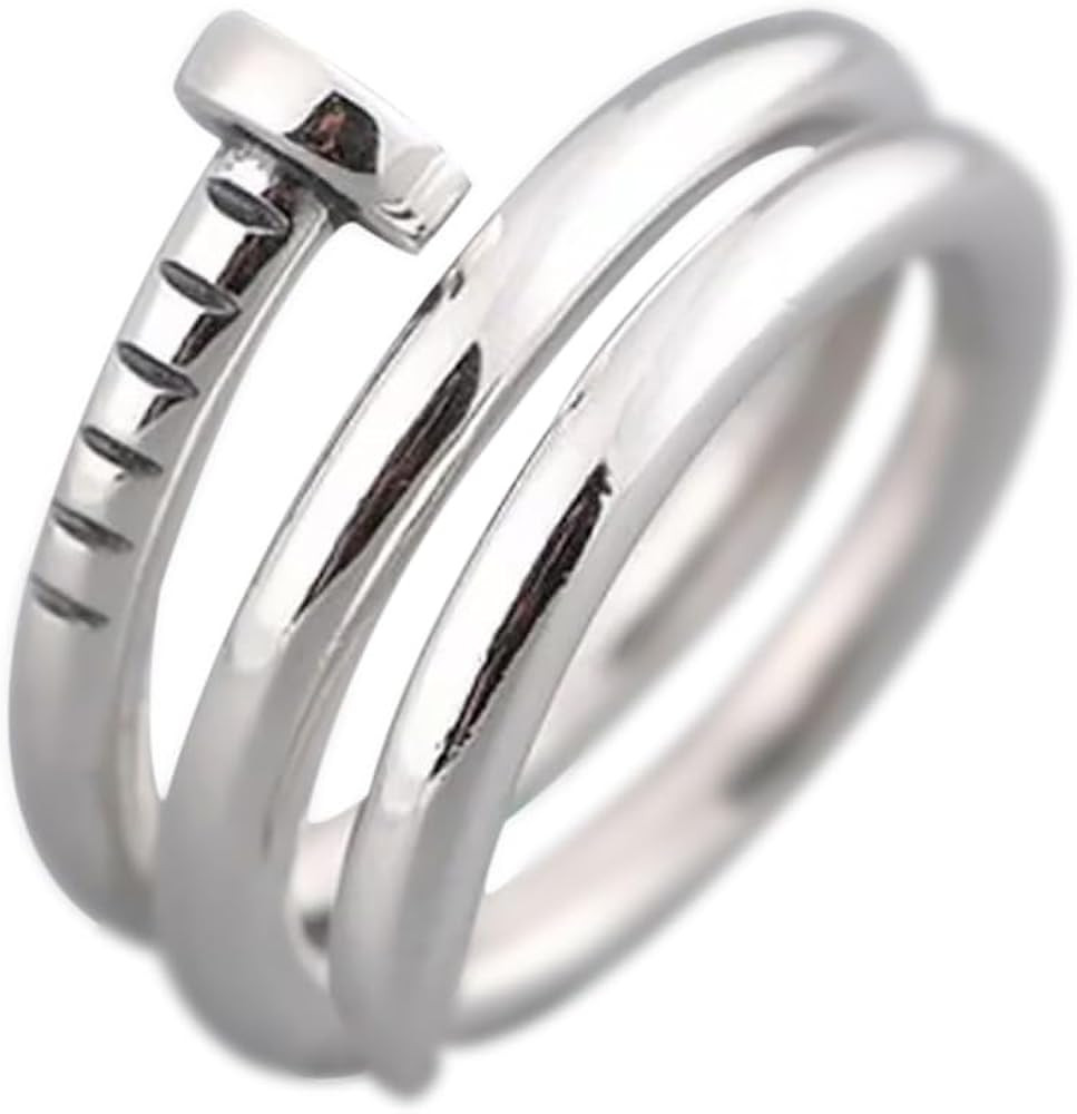 Solid 925 Sterling Silver Nail Wrap Ring, Adjustable Double Band, Modern Minimalist Design | Amazon (US)
