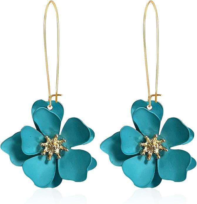 Bohemian Daisy Flower Matte Floral Long Petal Drop Dangle Earrings Layered Tiered for Women Chic ... | Amazon (US)