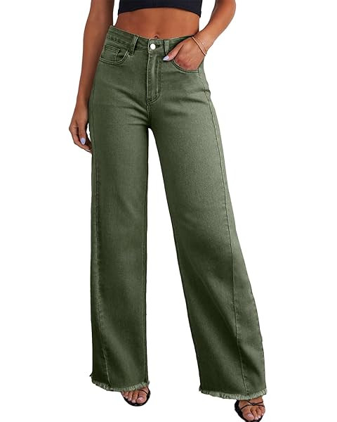 DOKOTOO Women's Casual High Waisted Jeans Stretch Button Wide Leg Loose Denim Pants with Pockets | Amazon (US)