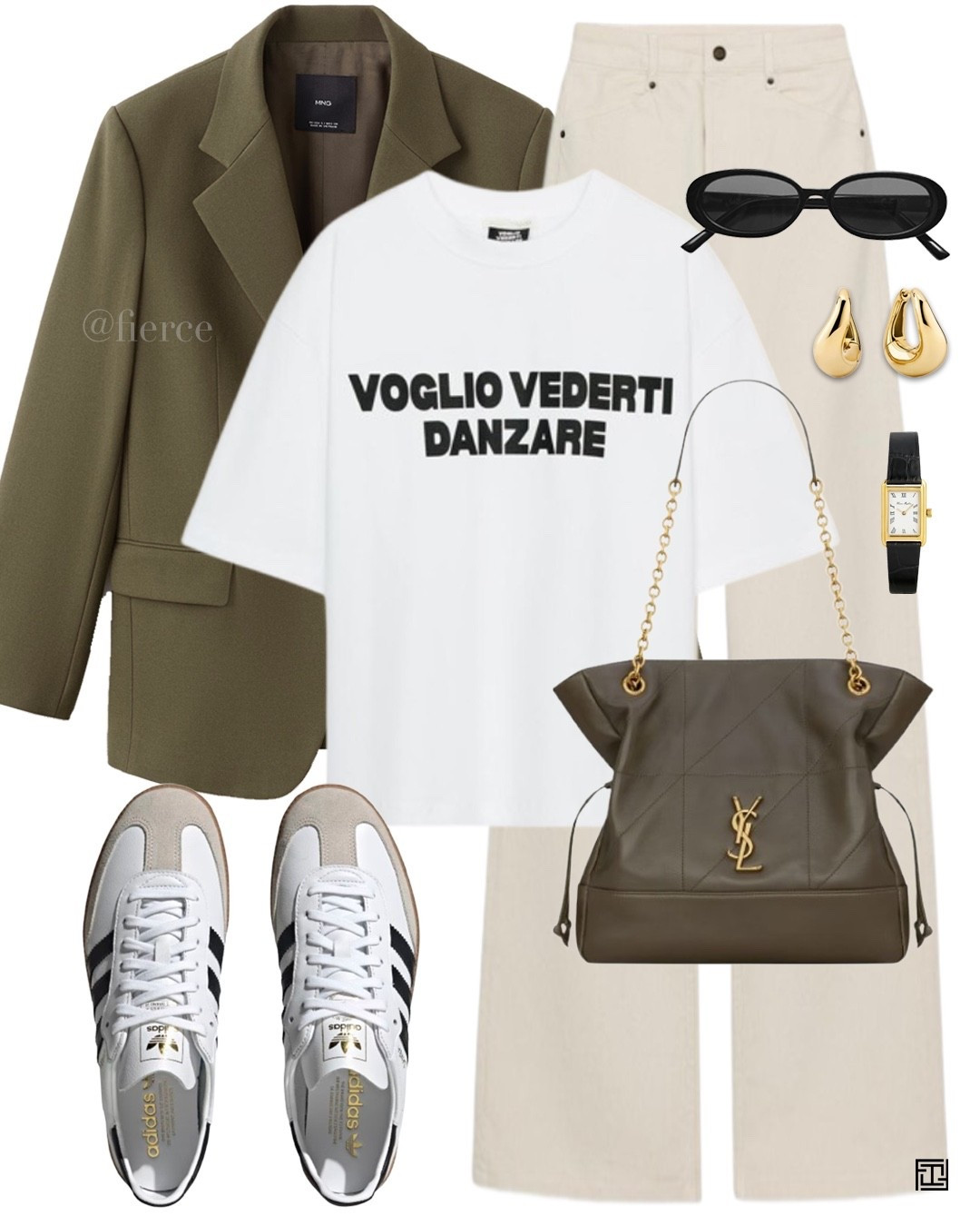 Green blazer cream jeans green Ysl bag adidas samba decon sneakers slogan printed tshirt casual weekend chic outfit 

#LTKeurope #LTKspring #LTKuk