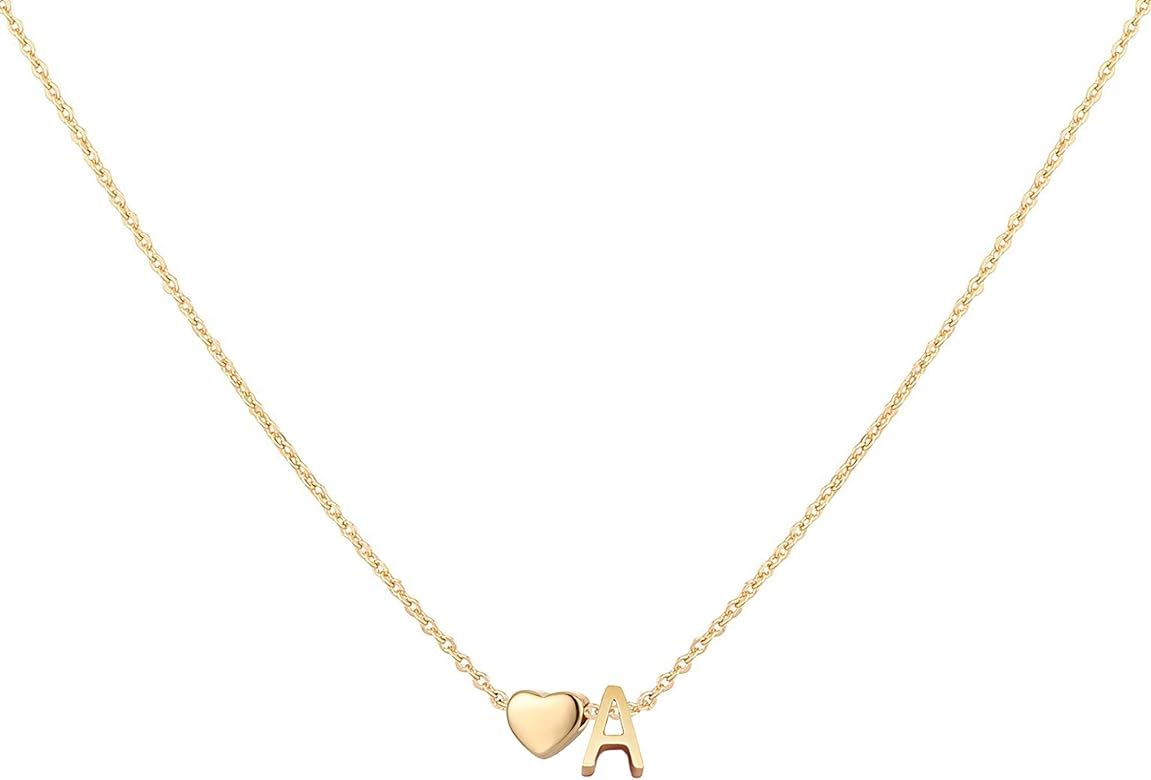 Glimmerst Initial Heart Necklace,18K Gold Plated Stainless Steel Tiny Heart Letter Necklace Perso... | Amazon (US)