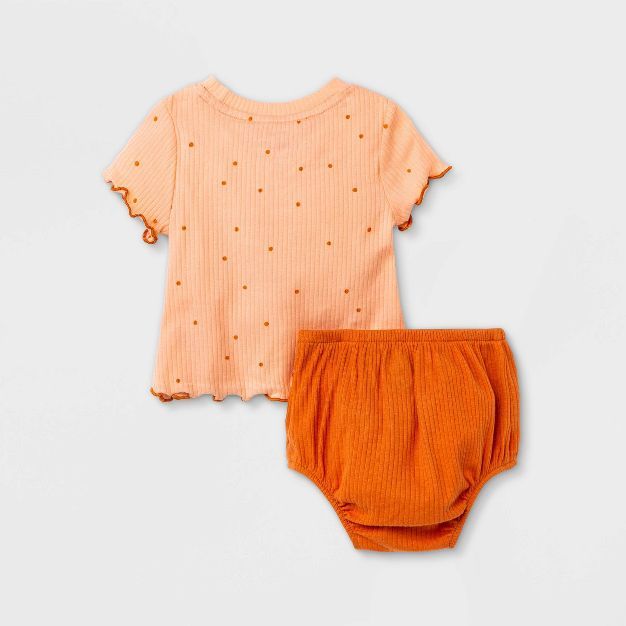 Baby Girls' Peach Dot Rib Short Sleeve Top & Bottom Set with Headband - Cat & Jack™ Peach Orang... | Target