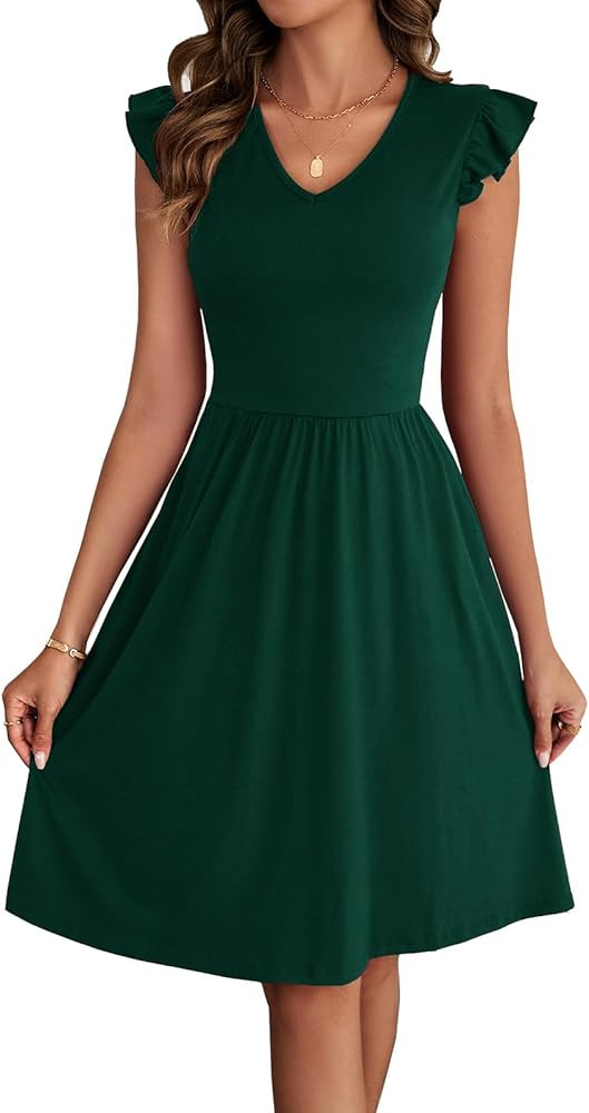 HELYO Women's Summer Dresses Cute V Neck Ruffle Sleeve Cocktail Short Work Casual Dress with Pock... | Amazon (US)