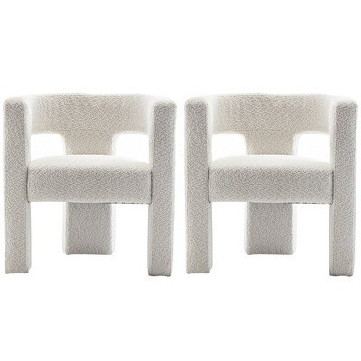 Kinwell Set of 2 28" Wide Boucle Upholstered Square Armchair Cream: Polyester Fill, Wood Frame, No Assembly Required | Target