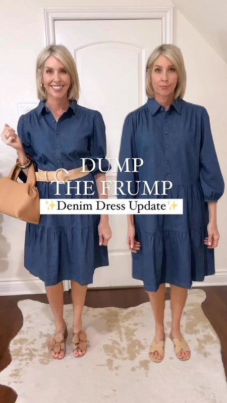 Tiered dresses are so popular this season! But it’s easy to end up looking frumpy if it’s not styled correctly. Here are three pro-tips to take this denim dress from frumpy to fabulous!

My denim dress is ON SALE! It’s adorable for summer… just make sure you follow these tips ⤵️⤵️⤵️ I’m wearing a small.

1️⃣ Loosen up the collar and push up the sleeves.
2️⃣ Swap out the flats for something with a heel.
3️⃣ 📣Most importantly, add a stretchy belt to define your waist and create shape!
4️⃣ Accessorize!

#LTKOver40 #LTKVideo #LTKSaleAlert