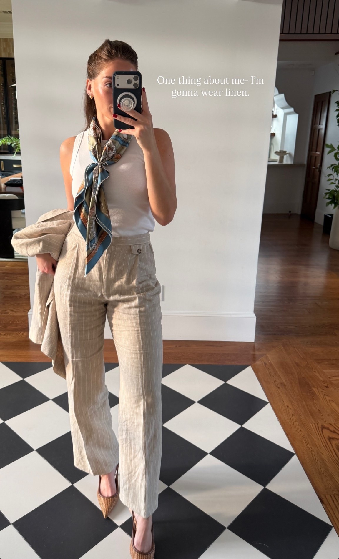 Linen custom suit from @TheStudioMayfair paired with a silk scarf for that effortless, tailored feel. Linking my go to tank and shoes🌼

#LTKootd #LTKWorkwear