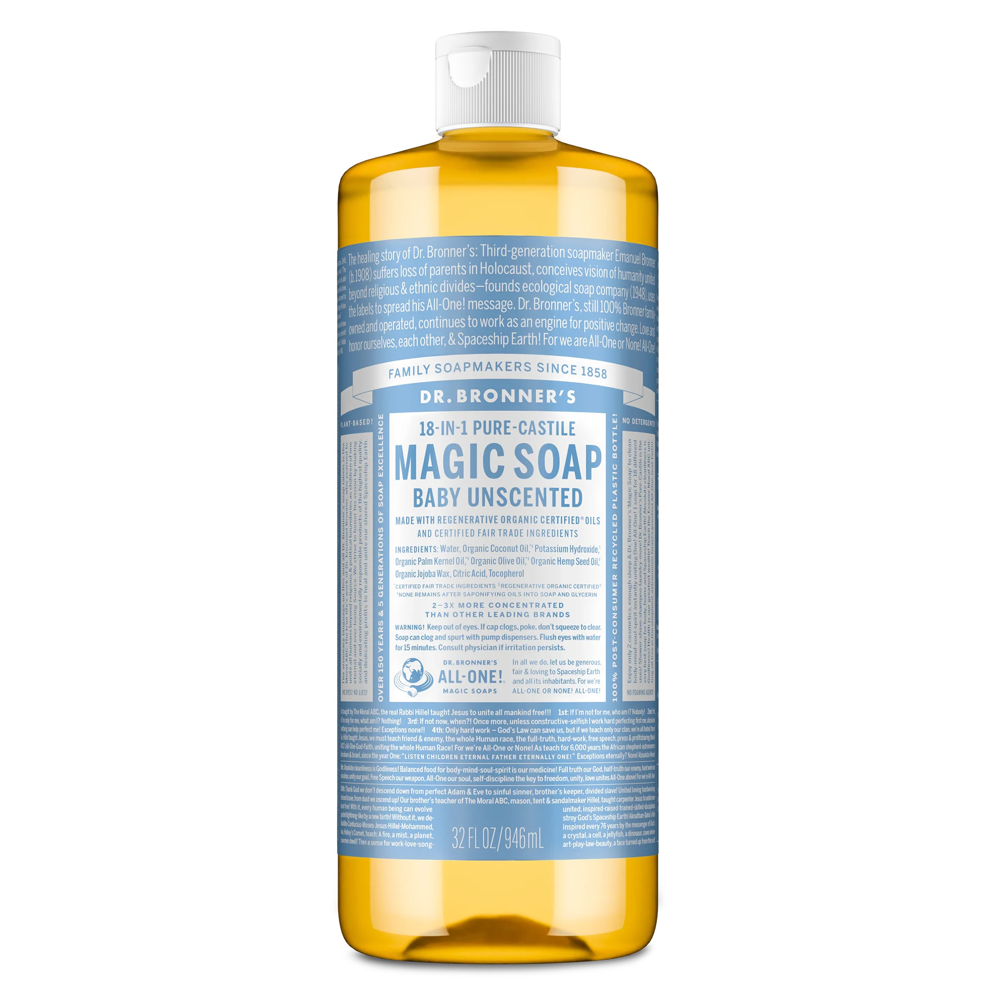 Dr. Bronner's Magic Soap - Castile Liquid Soap - 32 oz - Body Wash, Face Wash - Unscented - Age G... | Walmart (US)