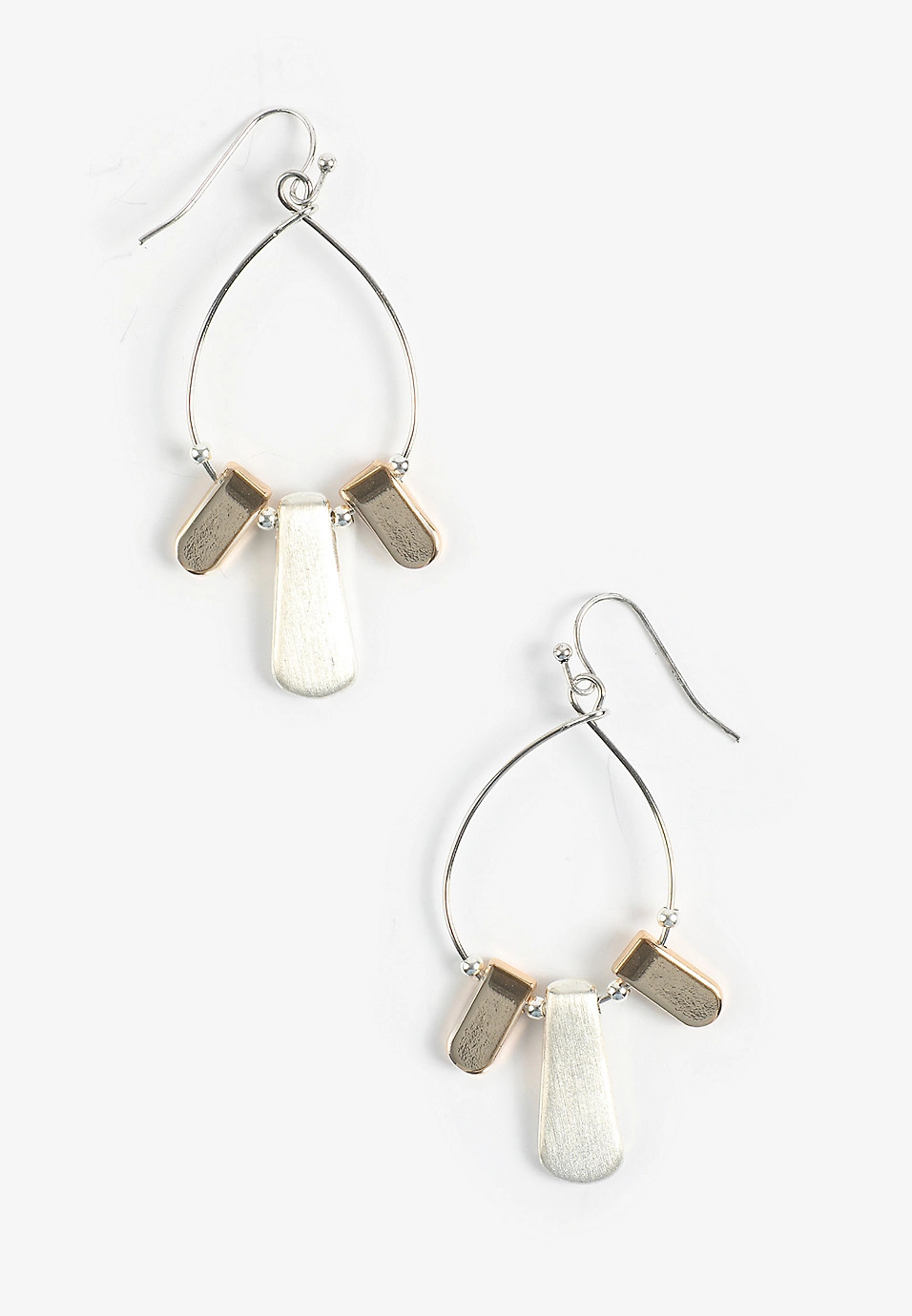Brushed Mixed Metal Tab Drop Hoop Earrings | Maurices
