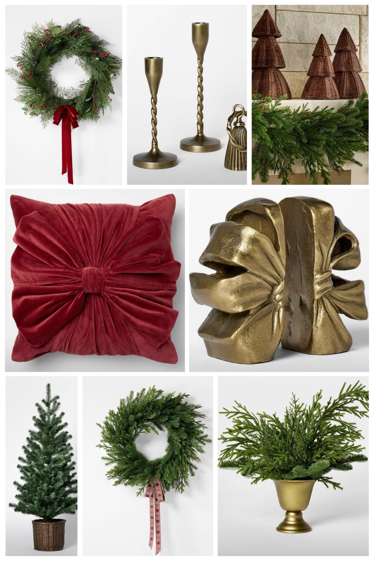Cozy holiday home moments ✨🎄🍷
This whole collection feels warm, traditional, and elevated — deep red velvet, antique gold tones, fresh greenery textures, wicker + natural details. It’s giving classic Christmas at home, fire lit, dinner simmering, carols playing softly.

The bows this year are everything — on pillows, bookends, wreaths, and ribbon trims 🎀🍂 Pair with brass candlesticks, basket-wrapped trees, and draping greenery to make your mantle, console, or entryway feel instantly festive and welcoming.

The best part — these are all Target finds that look designer, but won’t blow the holiday budget 🎁✨ Tap to shop before they start selling out (they always do early!).

🎄✨🎀🤎

⸻

keyword phrases (organic paragraph):
classic holiday home decor target christmas finds cozy holiday decorating ideas velvet bow pillow holiday ribbon decor brass candlesticks gold bookends christmas greenery arrangement rattan christmas tree wicker holiday accents traditional christmas styling warm red holiday palette christmas mantle decor entryway holiday styling timeless christmas aesthetic preppy holiday home winter greenery neutral holiday tones cottage christmas decor southern holiday home 🎄✨

#LTKHoliday #LTKHome #LTKFindsUnder50